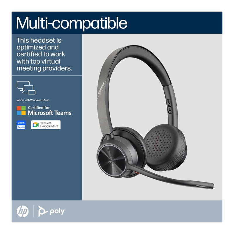 Poly Voyager 4320 Microsoft Teams Certified USB-A Stereo Headset with BT700 Dongle 77Y98AA