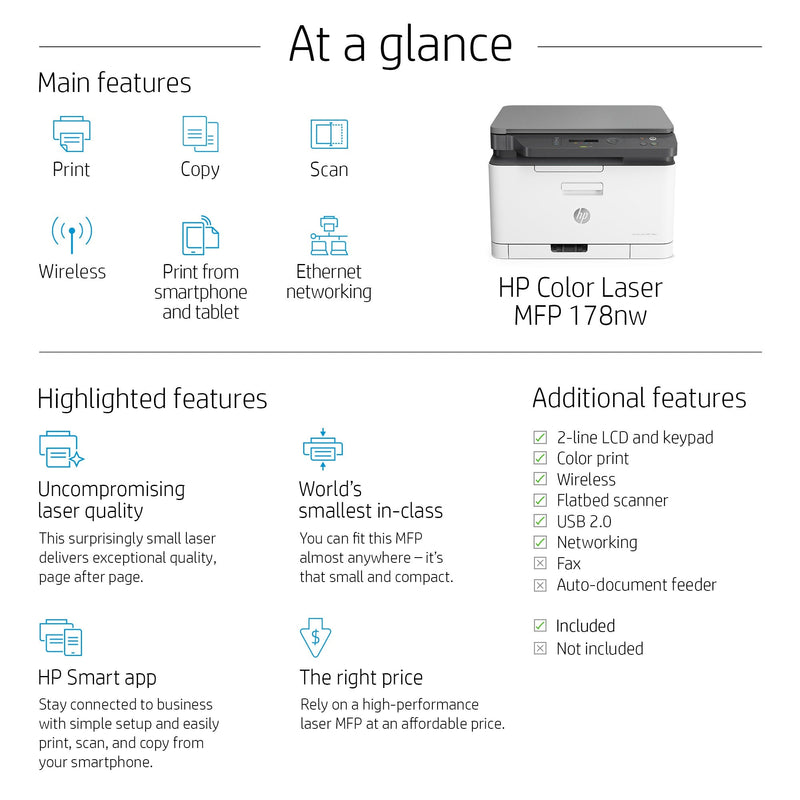 HP Color Laser MFP 178nw A4 Multifunction Colour Business Printer 4ZB96A
