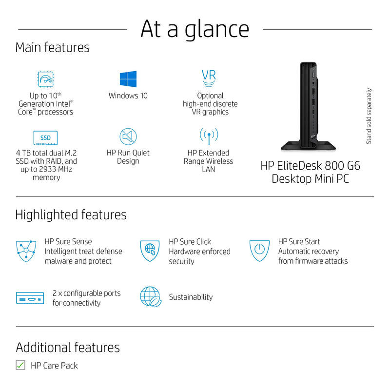 HP EliteDesk 800 G6 Core i7-10700T 8GB RAM 256GB SSD Win 11 Pro Mini PC 4M429EA
